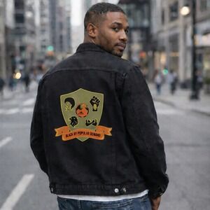 Rare Black by Popular Demand Denim Jacket Afrocentric Pride Custom Size L Unisex